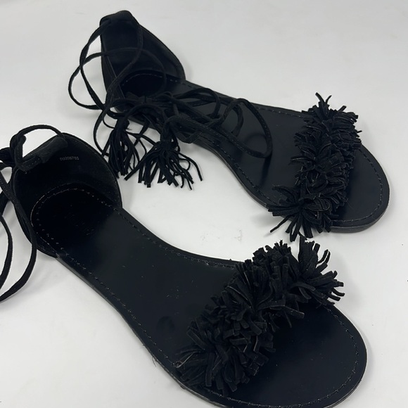 Black fringe ankle wrap sandals - Picture 4 of 10